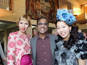 Ottawa designer Frank Sukhoo (flanked by Anica Iordache and Jennifer Chew Leung, both in Sukhoo Sukhoo Couture) donated a generous gift certificate to the silent auction for Ottawa Salus' fundraising reception held at the Embassy of France on Tuesday, September 20, 2016.