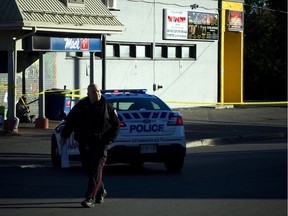 The scene near The Suya Spot on Shillington Avenue Sunday, where a man was gunned down.