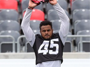 Ottawa RedBlacks Damaso Munoz during practice at TD Place in Ottawa Wednesday Sept. 14, 2016.