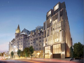 Mackenzie Avenue Forecourt view of the proposed Chateau Laurier design.
