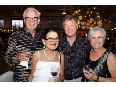 Retired diplomat Larry Dickenson and his wife, cookbook author Margaret Dickenson, with Read Collacott and his wife, Pam Collacott, also a well-known cookbook author, at the 25th anniversary party for Thyme & Again Creative Catering and Take Home Food Shop, held Friday, September 9, 2016, at the Horticulture Building at Lansdowne. (Caroline Phillips / Ottawa Citizen)