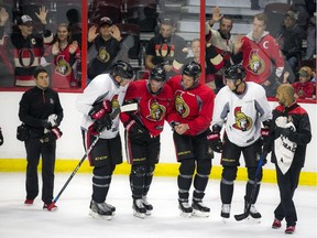 The annual Senators Fanfest took place Sunday September 25, 2016 at the Canadian Tire Centre including an intrasquad game. Teammates help get Clarke MacArthur off the ice after he was hit during the game Sunday.