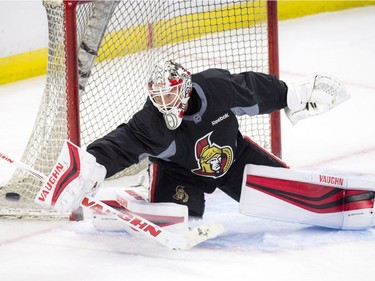 The annual Senators Fanfest took place Sunday September 25, 2016 at the Canadian Tire Centre including a intrasquad game. During the intrasquad game Andrew Hammond makes a save.