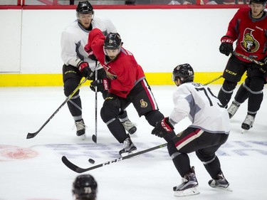 The annual Senators Fanfest took place Sunday September 25, 2016 at the Canadian Tire Centre including an intrasquad game. #19 Derick Brassard fights to get the puck.   Ashley Fraser / Postmedia