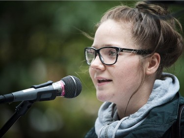 The Take Back the Night rally and march took place Thursday September 22, 2016 starting in Minto Park along Elgin and marching down through the market. Eighteen year old Tay Robinson was one of the guest speakers during the rally and was speaking about HUGS Humans understanding gender and sexuality.