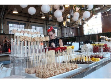 Thyme & Again Creative Catering's famous chocolate fondue was one the impressive food stations featured at its 25th anniversary party, held Friday, September 9, 2016, at the Horticulture Building at Lansdowne. (Caroline Phillips / Ottawa Citizen)