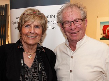 Visual artist Jerry Grey with supporter Lewis Auerbach at PAL Ottawaís benefit soirée, held at Cube Gallery on Thursday, September 29, 2016  in support of PAL Ottawa, a  non-profit organization that's helping aging artists maintain a decent standard of living.