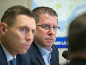 Ontario PC leader Patrick Brown (L) and Ottawa-Vanier candidate André Marin.