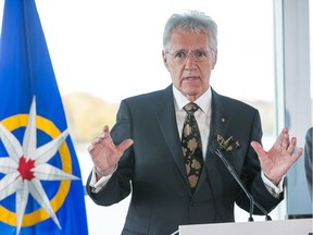 Alex Trebek, honorary president of The Royal Canadian Geographical Society, speaks at the announcement that 50 Sussex Dr. has been leased from the NCC to become the new home of the RCGS.