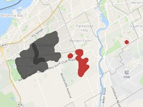 Early view of area affected by Hydro Ottawa blackout Thursday.