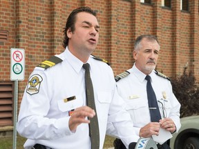 Sûreté du Québec Capt. Benoît Dubé, left, and Chief Inspector Marc Leduc announce police had broken a multi-million drug ring in West Quebec.