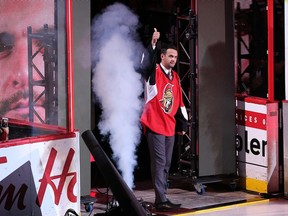 Clarke MacArthur is introduced to the home crowd during the first game of the 2016-17 season as the Ottawa Senators take on the Toronto Maple Leafs in NHL action at the Canadian Tire Centre.