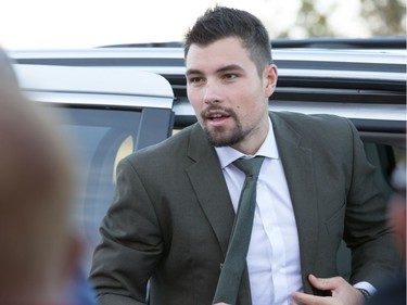 Cody Ceci arrives at the red carpet event as the Ottawa Senators get set to take on the Toronto Maple Leafs in NHL action at the Canadian Tire Centre. Wayne Cuddington/ Postmedia