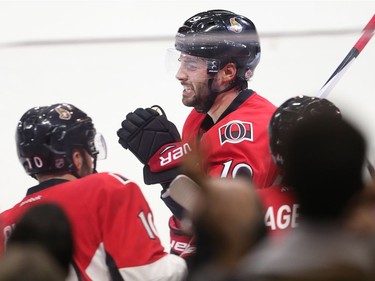 Derick Brassard celebrates his goal in the second period as the Ottawa Senators get set to take on the Toronto Maple Leafs in NHL action at the Canadian Tire Centre. Wayne Cuddington/ Postmedia
