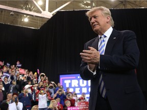 Republican Presidential candidate Donald Trump walks on to stage at a rally on October 22, 2016 in Cleveland, Ohio.Trump continues to struggle in many swing states against his rival for the presidency Hillary Clinton. It is believed that Ohio is a must win state for Trump.