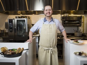 feast + revel chef Stephen La Salle by the open concept kitchen in the new Andaz Ottawa hotel in the ByWard Market.