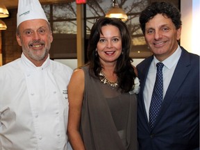 From left, Chef Scott Warrick, culinary management coordinator at Algonquin College, with Angela Lariviere and her husband, Ottawa lawyer Lawrence Greenspon, at the Celebrity Chefs Night held at the college's Restaurant International on Wednesday, October 19, 2016, in support of the RiverGreen Family Foundation.