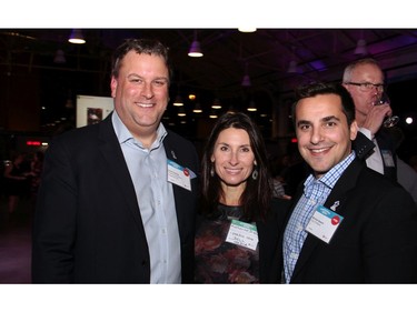 From left, David Gourlay, president of the Ottawa Champions baseball club, with radio personality Katherine Dines and Coun. Michael Qaqish (Gloucester-South Nepean) at Schmoozefest 2016.