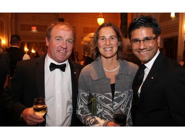 From left, environmental educator and environmental speaker Geoff Green, president and founder of Students on Ice, with his wife, Diz Glithero and Ontario Attorney General Yasir Naqvi at the inaugural Nature Canada Ball held at the Fairmont Château Laurier on Friday, September 30, 2016.