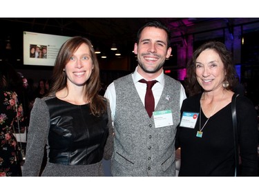From left, Jesse Cressman-Dickinson from JustChange Canada with Colleen Mooney, executive  director of the Boys and Girls Club of Ottawa, and Mitchell Kutney, also with JustChange Canada, at Schmoozefest 2016.