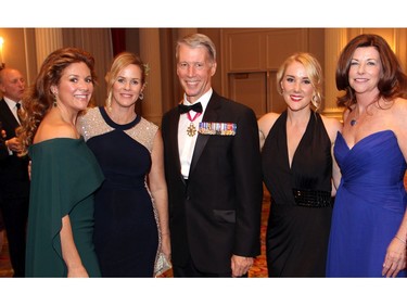 From left, Nature Canada Ball patron Sophie Grégoire Trudeau with organizing committee member Henrietta Southam, Chief Government Chip Andrew Leslie and his daughter, Erica, and organizing committee member Sheila O'Gorman at the inaugural charity ball for Nature Canada, the oldest national nature conservation charity in Canada.