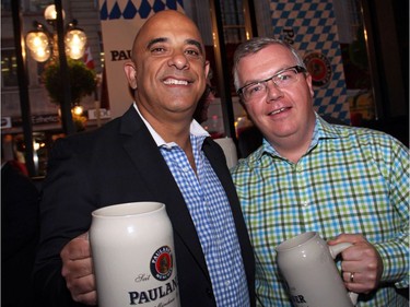 From left, Nick Pantieras, president and founding partner of Primecorp Commercial Realty, with Raymond James financial advisor Greg Roscoe at the Capital Oktoberfest benefit for the University of Ottawa Heart Institute, held at the Bier Markt restaurant on Sparks Street on Wednesday, October 5, 2016.