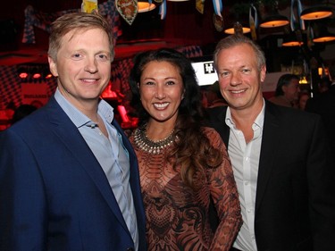 From left, Sean Murray and Jamilah Murray from Sakto Corporation with their good friend, Stephen Assaly, owner of Richmond Heights Apartments, at the Bier Markt restaurant on Wednesday, October 5, 2016, to help raise money for the University of Ottawa Heart Institute.