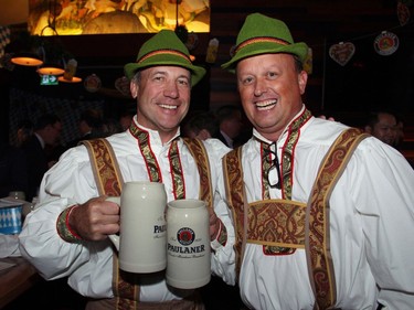 From left, Steve Gallant and Tony Rhodes -- in matching lederhosen -- co-chaired Capital Oktoberfest 2016, a benefit for the University of Ottawa Heart Institute held at the Bier Markt restaurant on Sparks Street on Wednesday, October 5, 2016.