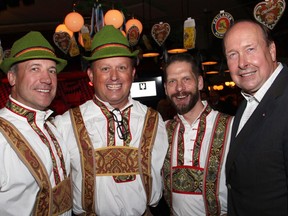 From left, Steve Gallant, Tony Rhodes and Bier Markt general manager Peter Chase with University of Ottawa Heart Institute Foundation president and CEO Jim Orban at the second annual Capital Oktoberfest benefit for the Heart Institute, held at the downtown restaurant on Wednesday, October 5, 2016.