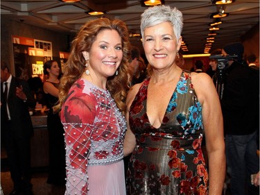 Honourary chair Sophie Grégoire Trudeau, wearing Canadian designer Lucian Matis, with National Arts Centre Foundation chief executive Jayne Watson, in a dress from Nordstrom Rideau Centre, at the NAC on Saturday, October 22, 2016, for the 20th annual NAC Gala for the National Youth and Education Trust in support of the NACís arts education programs across Canada.