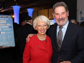 Honouree Barbara Farber at this year's Jewish National Fund of Ottawa Negev Dinner held at the EY Centre on Thursday, October 27, 2016, with Soloway Wright lawyer Lawrence Soloway, chairman of the board at the University of Ottawa Heart Institute.