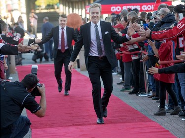 J.G. Pageau (L) and Ryan Dzingel are greeted by the fans on the red carpet as the Ottawa Senators get set to take on the Toronto Maple Leafs in NHL action at the Canadian Tire Centre. Wayne Cuddington/ Postmedia