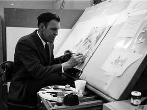 File photo of John Crosby working on illustrations for The Birds of Canada, in the 1960s.