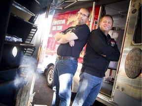 L-R John Thomson and Greg Lundy are high-level barbecue cooks and both are going, with their separate teams, to the top barbecue competitions in the US later this month.