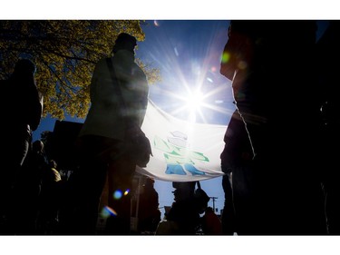 Labrador hunger strikers came to Ottawa to be part of a peaceful vigil organized to support land defenders at Muskrat Falls, where they are trying to stop the flooding of an area they believe will release methyl mercury into the water and soil. Around 200 people gathered, locking arms and circling around the Human Rights Monument.