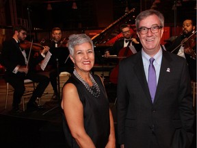 Mayor Jim Watson with his sister Jayne Watson (and Ottawa Symphony Orchestra musicians playing behind) at the inaugural Mayor's Gala for the Arts, held Saturday, October 15, 2016, at the Horticulture Building at Lansdowne in support the Ottawa Art Gallery Expansion and Arts Court Redevelopment Project.