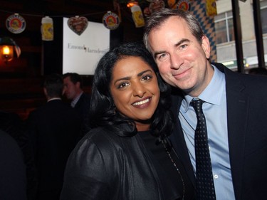 Nila Matthews, a sales representative with Coldwell Banker Rhodes & Company, with her partner Charles McCulloch, vice president of corporate philanthropy at the University of Ottawa Heart Institute Foundation, at the second annual Capital Oktoberfest benefit for the Heart Institute, held at the Bier Markt restaurant on Sparks Street on Wednesday, October 5, 2016.