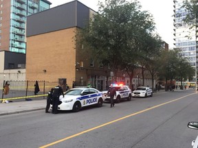 Police respond to a double stabbing in the ByWard Market on Oct. 14, 2016.