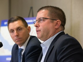 Ontario PC Leader Patrick Brown (L) and Ottawa-Vanier candidate André Marin (R).