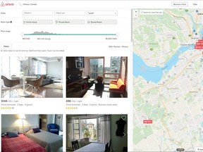 Ottawa Airbnb home page shows available accommodations, locations. (Airbnb)