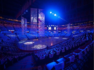 Inside the arena is ready for opening night ceremonies.