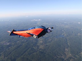 Ottawa wingsuit skydiver Nicholas Yu in the skies above Gatineau. Next month, Yu will compete in the world wingsuit championships in Florida.