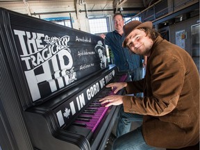 Pianist Tyler Kealey and singer Glen Badour perform a duet while helping to unveil the "Pianos in the Parks" piano with a mural of Tragically Hip frontman Gord Downie. This is the first of their pianos that is dedicated to a Canadian performing artist.