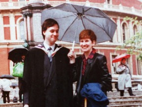 Photo of Nicholas Battersby and his mother Gay taken after his graduation from Imperial College in London in 1989.
