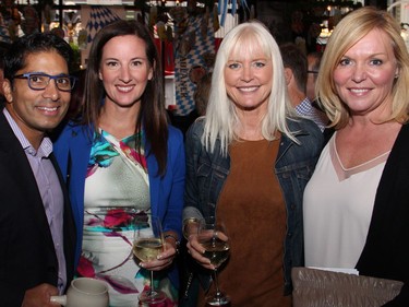Sanjay Shah, president of ExecHealth, with Shannon Lambert, Lesley Holmes and Heart Institute Foundation board member Krista Kealey at the Capital Oktoberfest benefit for the University of Ottawa Heart Institute, held Wednesday, October 5, 2016, at the Bier Markt, located on Sparks Street.