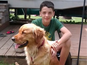 Sasha, a golden retriever service dog, has a special bond with Alex Brown.