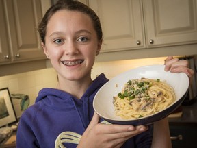 Sydney Allen, 13, who will appear on Chopped Canada on Nov. 6, with a pasta dish she prepared at home in Ottawa.