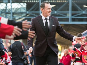 OTTAWA, ON - OCTOBER 12: Dion Phaneuf #2 of the Ottawa Senators arrives on the red carpet prior to the start of the home opener against the Toronto Maple Leafs at Canadian Tire Centre on October 12, 2016 in Ottawa, Ontario, Canada.