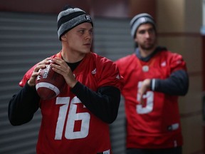 Quarterback Brock Jensen (left) will start for the Redblacks on Friday,