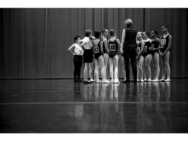 Young dancers listen closely to Carina Bomers during Sunday's auditions.